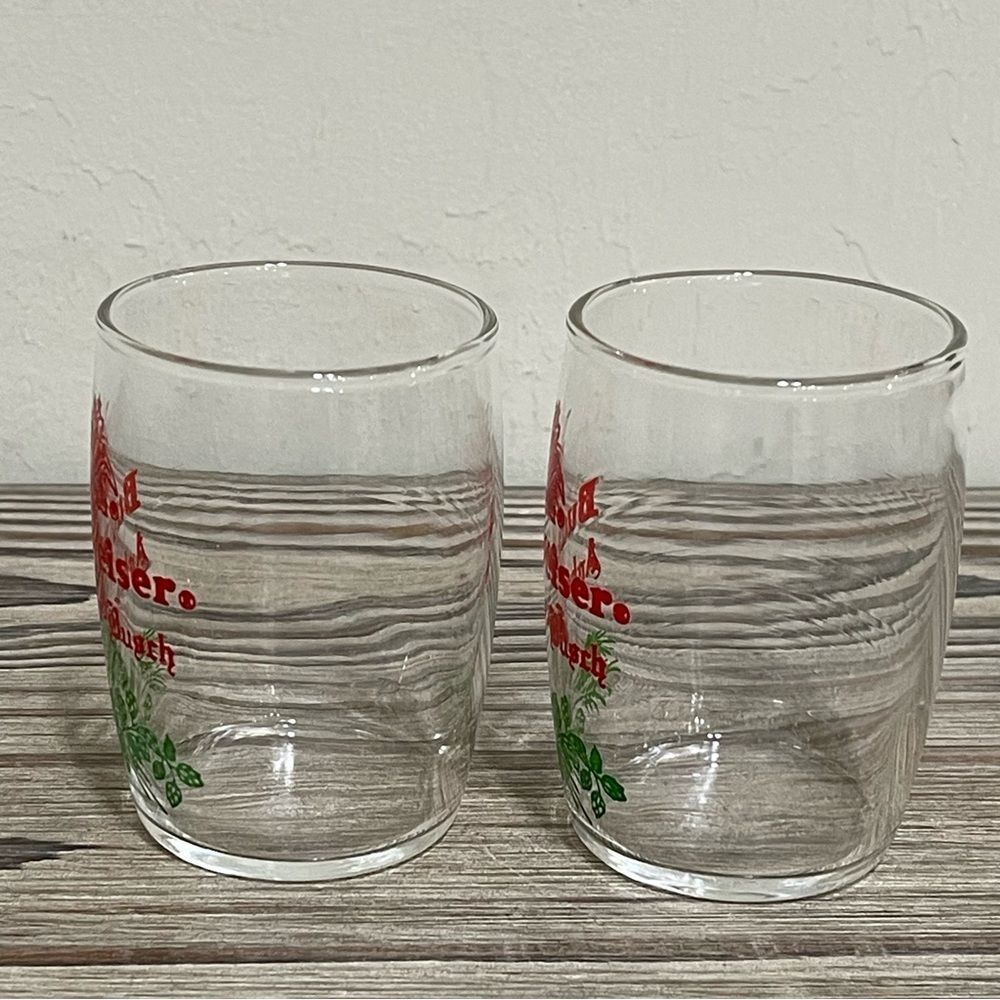 Vintage 60s Budweiser Anheuser Busch Tester Sampler Glasses Barrel Shaped 2 Set - Picture 5 of 9